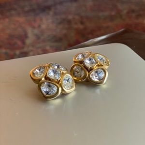 Vintage Glam Christian Dior Gold Plate & Clear Rhinestone Clip on Earrings